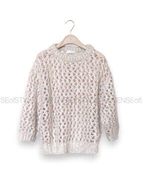 Brunello Cucinelli Metallic Open Knit Sweater Top Women's Size XS